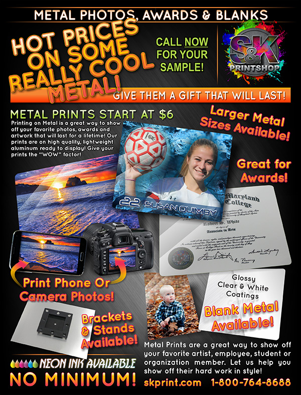 Make a great impression with Metal! Print your favorite photos, your child's artwork, an employee's award or any other item that you would normally print on paper, but on Metal for that extra lasting WOW factor! Our 8''x10'' Metal Prints let you show off your artwork and awards in a unique way. Each print comes ready to hang with our NEW Mounting Bracket! Show them that they are truly appreciated with an 8